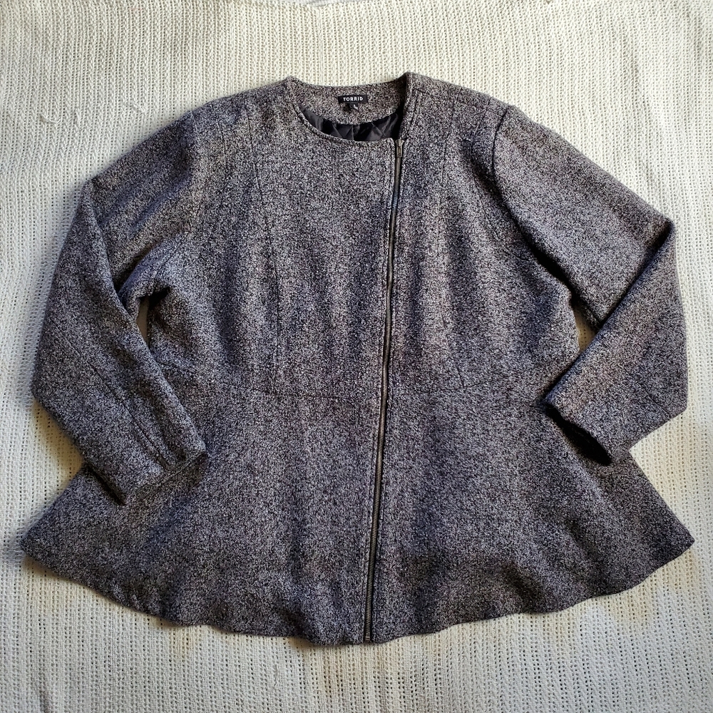 Torrid 5X Gray Peplum Asymmetrical Zipper Wool Blend Jacket